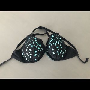 Black and turquoise cut out bikini top with underwire